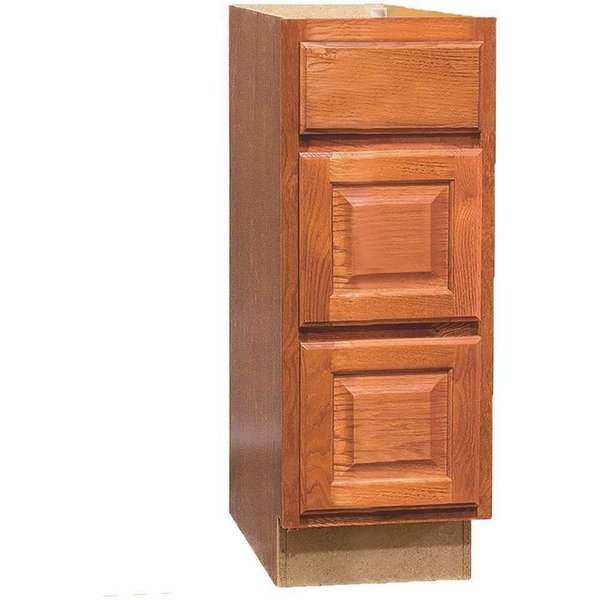 Hampton Bay Hampton Assembled 12x34.5x21 in. Base Cabinet with Ball-Bearing Drawer Glides in Medium Oak KVDB12-MO